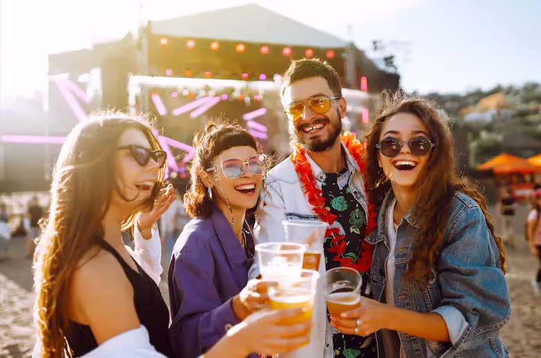 People smiling in beer garden