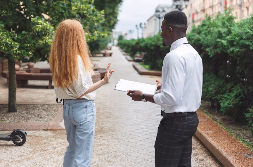 Woman won't stop for on street survey