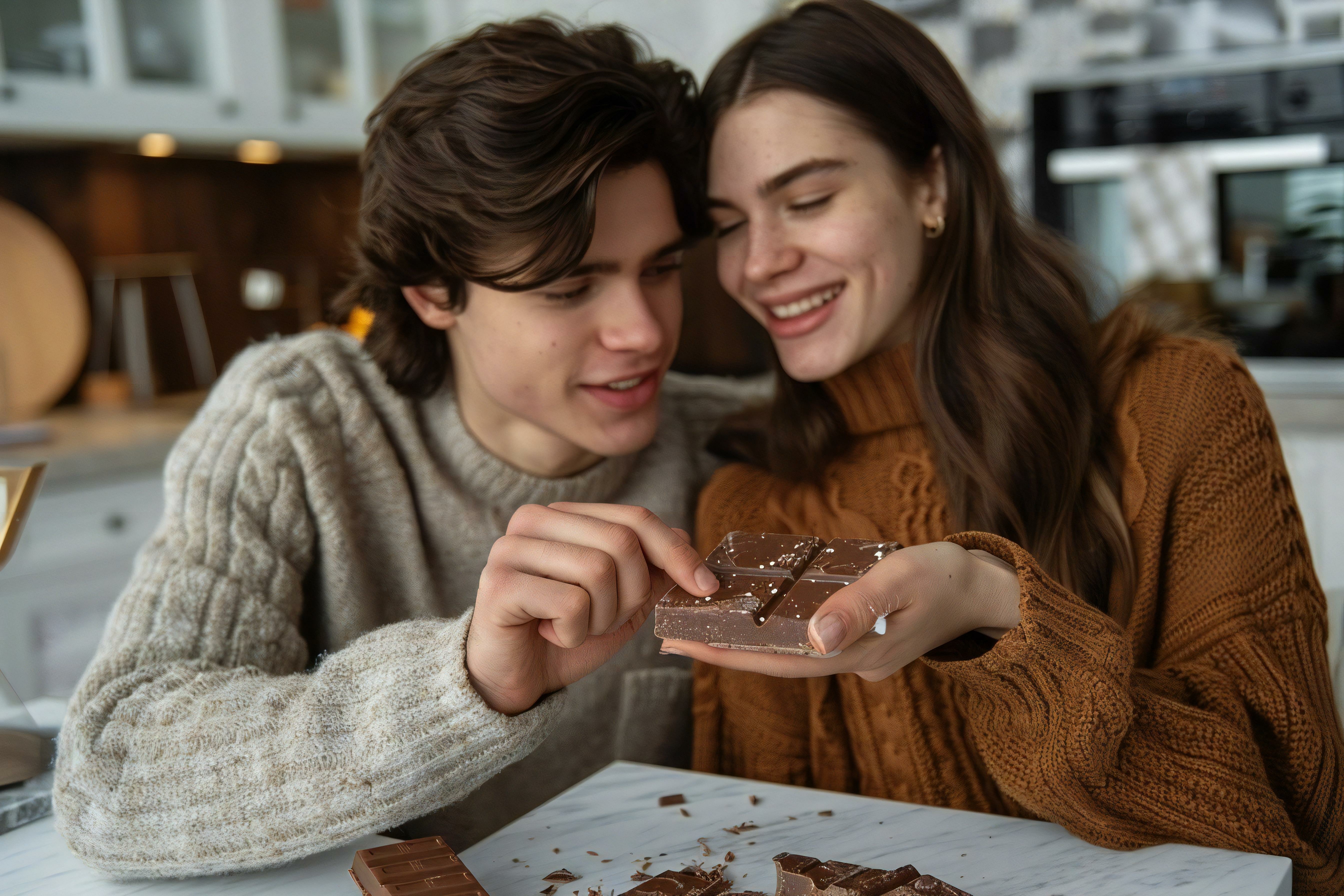 Couple eating chocolate